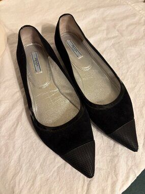 Prada Black Suede with Rubber Tip Flats